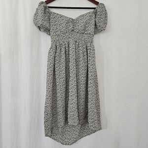 Blush BJ Short Sleeve Tie Back Mini Dress in White & Black Floral Print Size 1XL